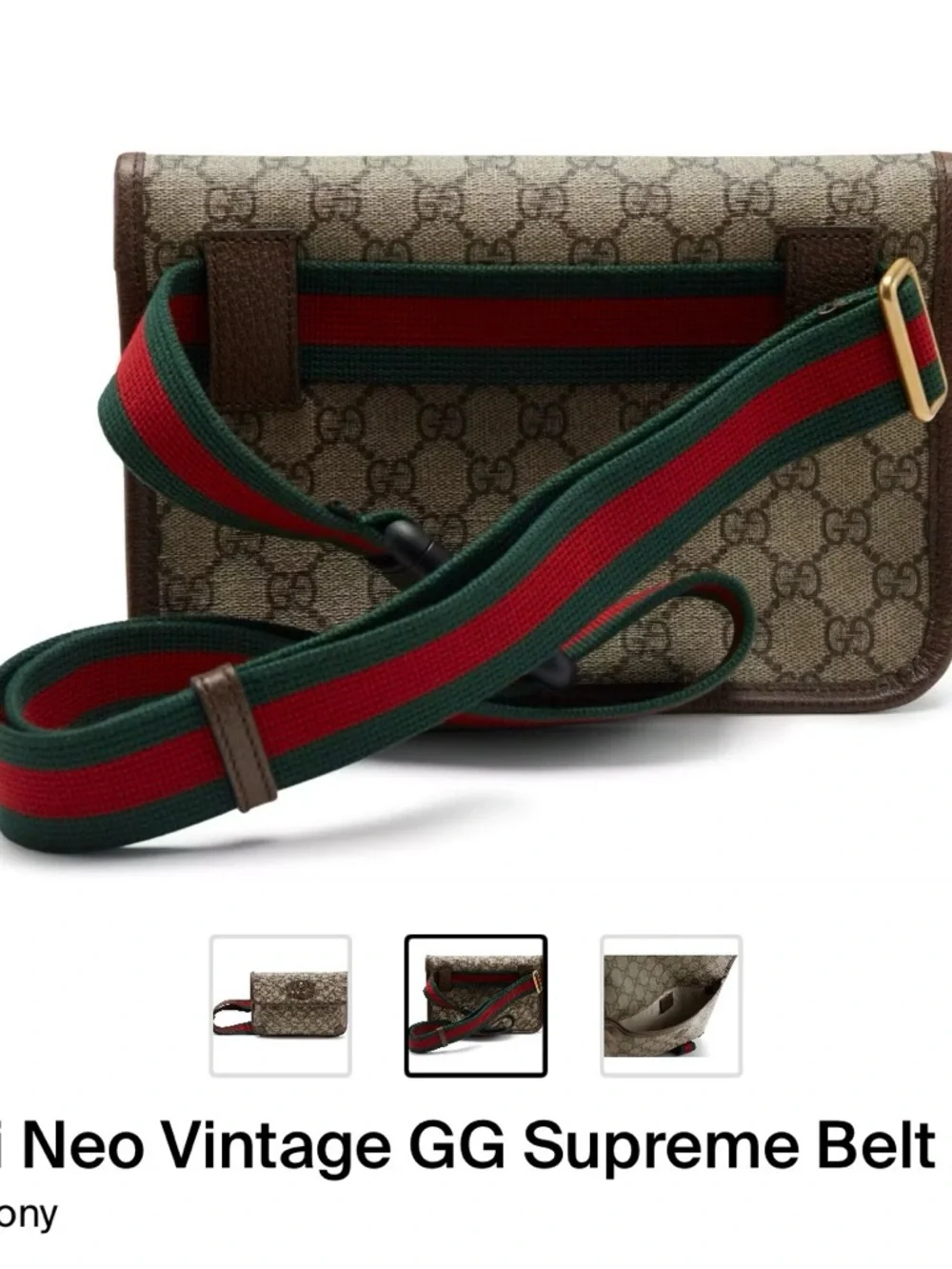 Gucci Beige GG Supreme Canvas Messenger with Green-Red Web Strap.